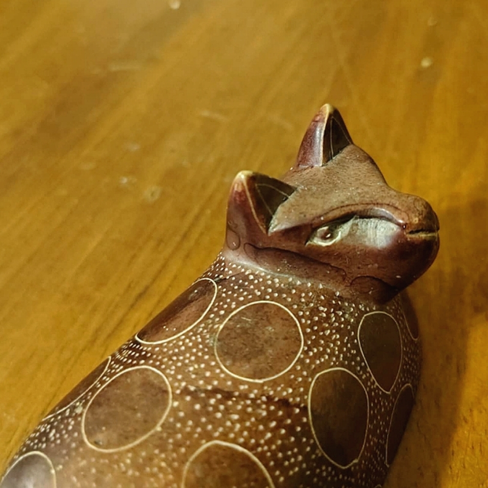 Vtg Hand-carved Soapstone Cat Figurine Kenya - Picture 9 of 11